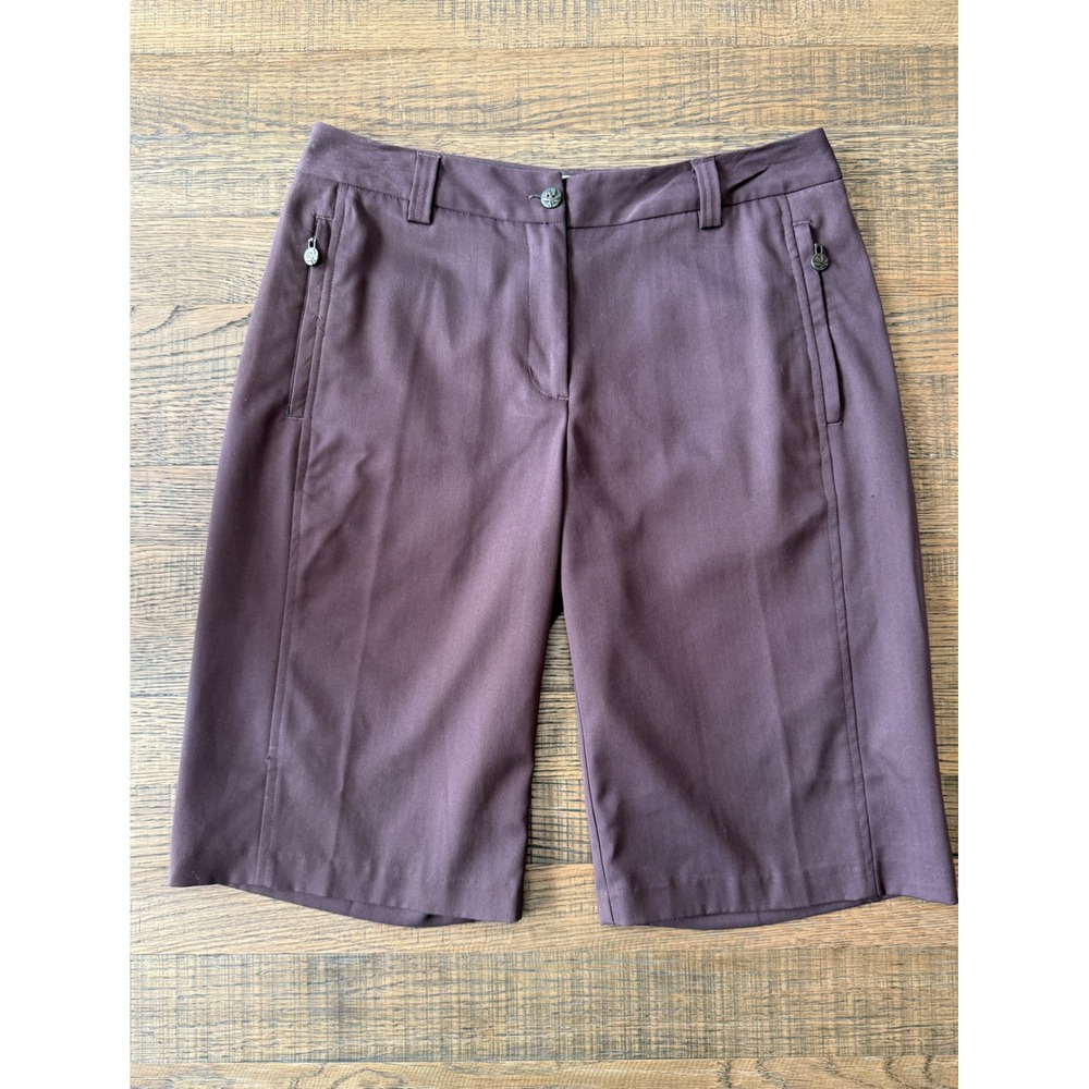 Lily's of Beverly Hills Brown Herringbone Bermuda Shorts Womens 4 Zipper Pockets